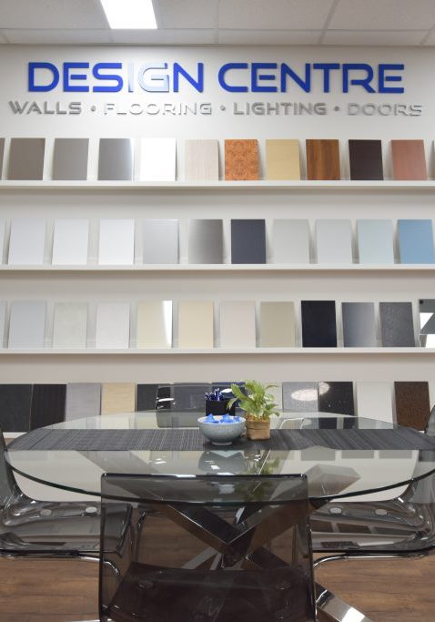 Design Centre with material samples and meeting table.